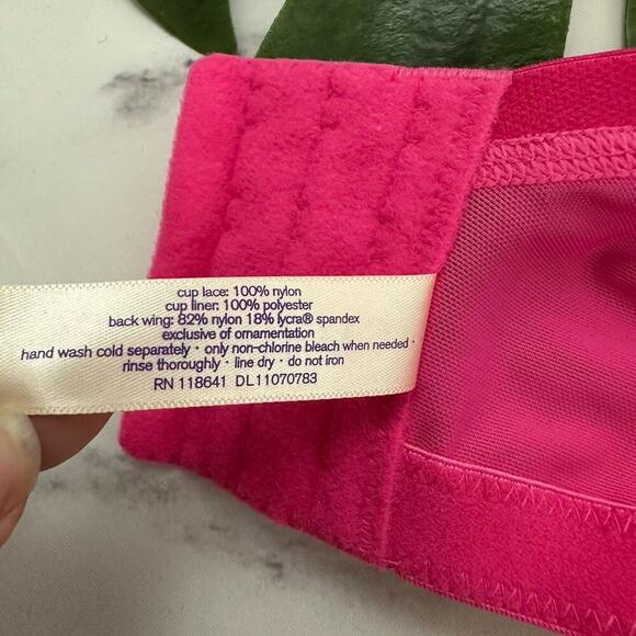 Cacique Bright Pink Lace Balconette Bra Size 46 C Underwire Floral - Picture 7 of 7